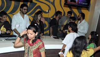 Rohit Shetty, Abhishek Bachchan, Ajay Devgan and Prachi Desai of Bol Bachchan selling ticket at Fame