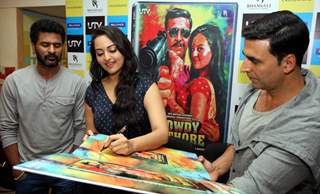 Prabhu Deva, Sonakshi Sinha and Akshay Kumar at DVD launch of 'Rowdy Rathore'
