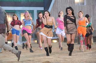 Prachi Desai and Chitrangada Singh shooting for film ''I Me Aur Main'' song at Kamalistan Studios