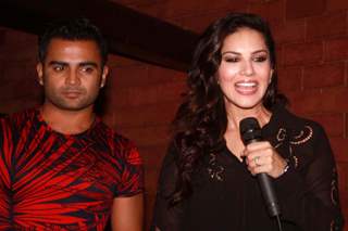 Sunny Leone and Sachin Joshi during a promotional event of their film 'Jackpot'