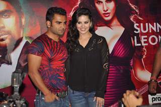 Sunny Leone and Sachin Joshi during a promotional event of their film 'Jackpot'