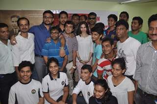 Cast of Desi Kattey with the students of shooting club at the Promotions