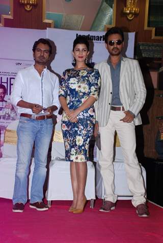 Nawazuddin Siddiqui, Nimrat Kaur and Irrfan Khan pose for the media at the DVD Launch of Lunchbox