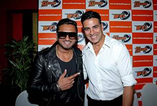 Akshay Kumar and Honey Singh pose for the media at the Launch of World kabaddi League in London