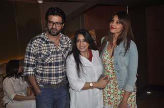 Bipasha Basu and Harman Baweja pose with a friend at the Special Screening of Creature 3D