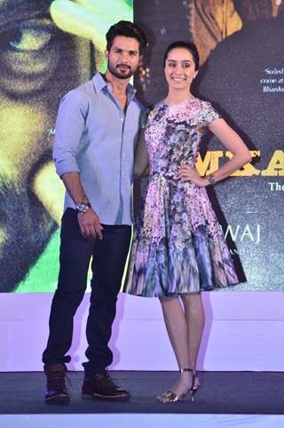 Shahid Kapoor and Shraddha Kapoor pose for the media at the Book Launch of Haider,Omkara and Maqbool
