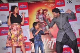 Arjun Kapoor and Sonakshi Sinha shake a leg with a young fan at the Promotions of Tevar