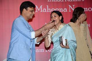 Irshad Kamil was snapped feeding a piece of cake to Deepti Naval at the Book Launch