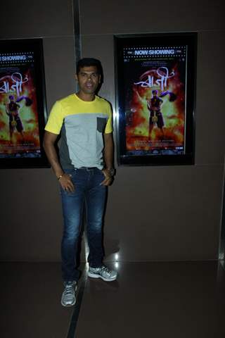 Siddharth Jadhav poses for the media at the Premier of Marathi Movie Baji