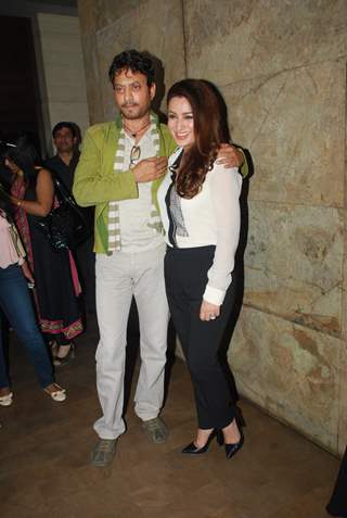 Irrfan Khan and Tisca Chopra pose for the media at the Special Screening of Qissa