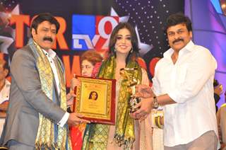 Mahie Gill and Chiranjeevi at TSR Tv9 National Awards
