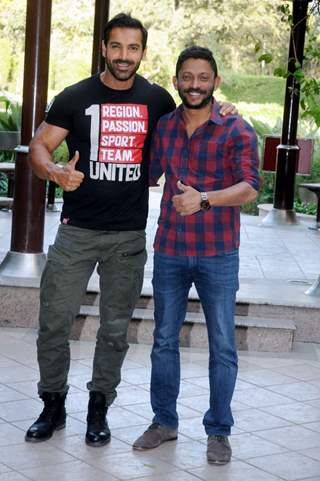 John Abraham with Nishikant Kamat Promotes Rocky Handsome in Delhi