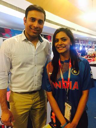 Anuja Sathe with V.V.S Laxman at ICC T20 World Cup
