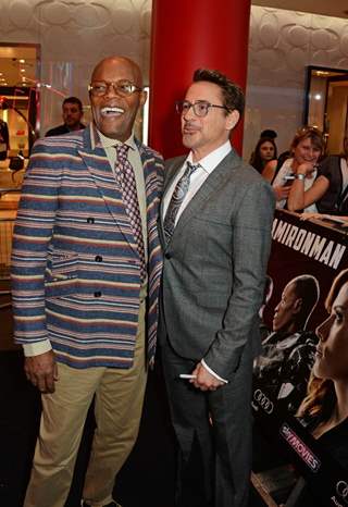 Robert Downey Jr and Samuel Jackson at Premiere of Captain America: Civil War in London