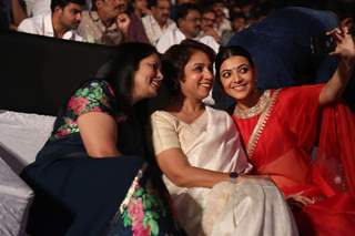 Kajal Aggarwal takes a selfie with Revathi at Trailer Launch of the film 'Brahmotsavam'