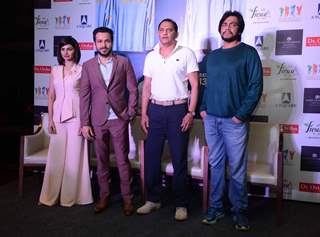 Emraan Hashmi, Prachi Desai and Cricketer Mohammad Azharuddin at Press Meet of Azhar in Delhi