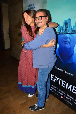 Neha Dhupia hugs Vinay Pathak at Special screening of the Film 'Island City'