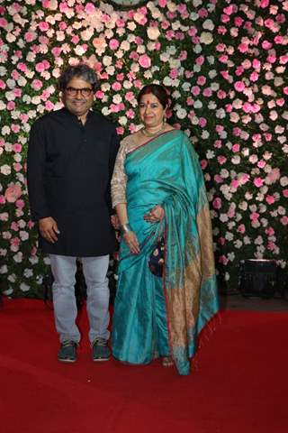 Vishal Bharadwaj with wife Rekha Bharadwaj at Kapil Sharma and Ginni Chatrath's Reception, Mumbai