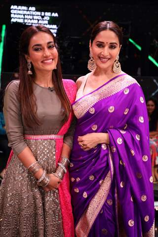 Madhuri Dixit and Surbhi Jyoti on the set of Dance Deewane