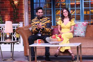 Ayushaman Khurrana and Nusrat Bharucha  on the sets of The Kapil Sharma Show