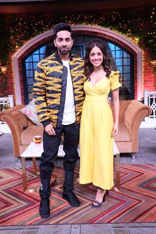 Ayushaman Khurrana and Nusrat Bharucha  on the sets of The Kapil Sharma Show