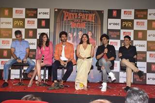 Mudassar Aziz, Ananya Panday, Kartik Aaryan, Bhumi Pednekar, Juno Chopra, Bhushan Kumar at the trailer launch of Pati Patni Aur Woh