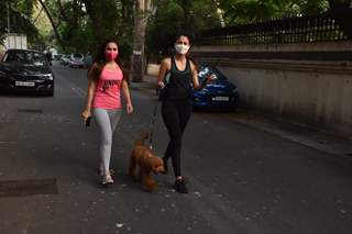 Celebrity sisters Malvika Raaj and Sonakshi Raaj step out for a walk