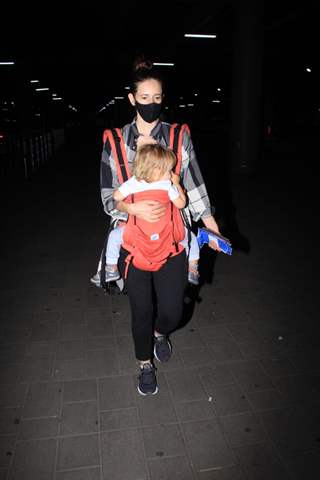 Kalki Koechlin snapped arriving in Mumbai with her daughter Sappho