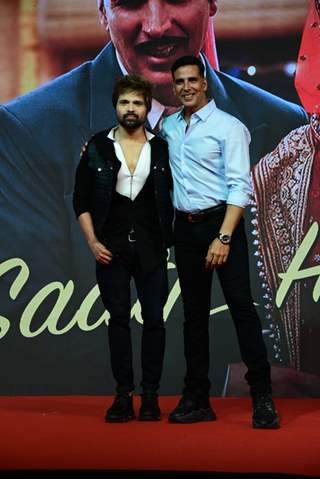 Akshay Kumar poses with Himesh Reshammiya spotted for Raksha Bandhan song launch at Lalit hotel 