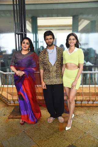 Vijay Deverakonda, Ananya Panday and Ramya Krishnan snapped promoting Liger at Sun and Sand Hotel in Juhu