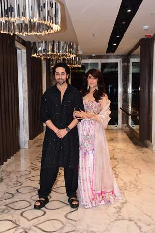 Ayushmann Khurrana looked handsome in a black traditional wear and Tahira looked gorgeous in a pink lehenga as they hosted a Diwali bash