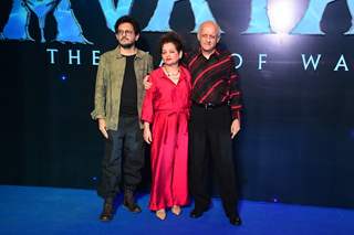 Vishesh Bhatt, Nilima Bhatt, Mukesh Bhatt attend the premiere of Avatar – The Way Of Water