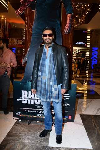 Ajay Devgn snapped at the trailer launch of Bholaa in Mumbai