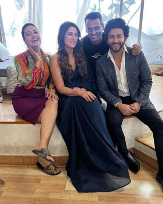 Dheeraj Dhoopar, Nargis Fakhri and Divya Agarwal on the sets of their project together.