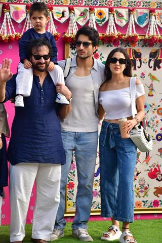 Saif Ali Khan, Ibrahim Ali Khan, Sara Ali Khan and Jeh Ali Khan  spotted at the Jamnagar airport