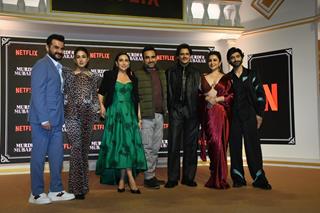 Karisma Kapoor, Sanjay Kapoor, Tisca Chopra, Pankaj Tripathi, Vijay Varma, Suhail Nayyar and Sara Ali Khan snapped at the Trailer launch of Murder Mubarak