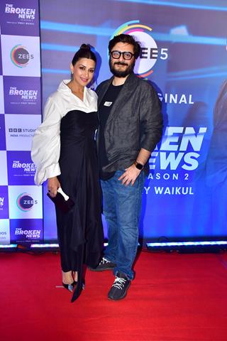 Goldie Behl and Sonali Bendre attend the screening of Broken News 2