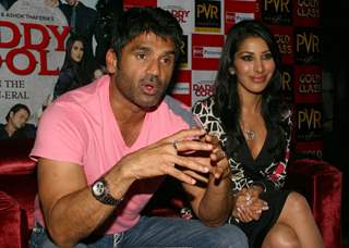 Bollywood actor Suniel Shetty and Sophie Chaudhry at a press meet for her film '''' Daddy Cool'''', in New Delhi on Tuesday