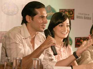 Dia Mirza and Dino Morea in a press meet for their film &quot;Acid Factory&quot; in Kolkata on Wednesday