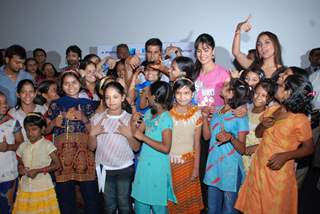 Akshay Kumar, Katrina Kaif and Lara Dutta and on promotional event of their film ''Blue'' in Mumbai