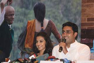 Bollywood actors Abhishek Bachchan and Vidya Balan at a press meet of &quot;PAA&quot; at Taj Land''s End