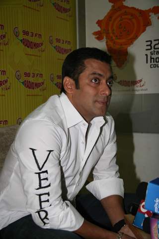 Bollywood actor Salman Khan at the promotional event of his upcoming film &quot;Veer&quot; at Radio Mirchi studio at Parel