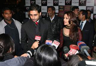 Bollywood star Abhishek Bachchan and Aishwarya Rai Bachchan for the red carpet premiere of the movie &quot;Rann&quot; , in New Delhi on Thursday 28 Jan 2010