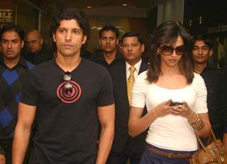 New Delhi,22 Feb 2010-Bollywood actors Deepika Padukone and Farhan Akhtar in New Delhi to promote their film ''''Karthik calling Karthik'''' on Monday