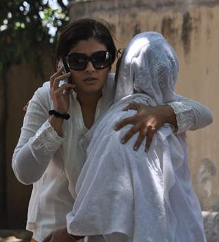 Raveena Tondaon attends the cremation ceremony of late Indian bollywood actor Mac Mohan in Mumbai