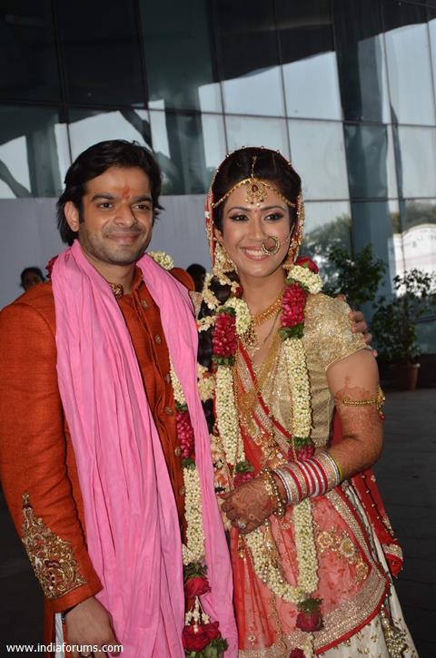 Karan Patel and Ankita Bhargava pose for the media at their Wedding Ceremony