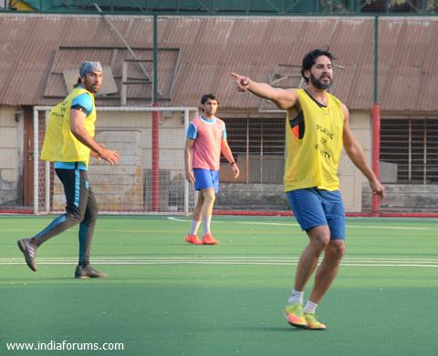 Ranbir, Dino and Jim indulge in a game of Football