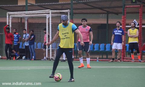 Ranbir, Dino and Jim indulge in a game of Football