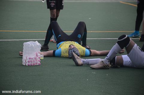 Ranbir, Dino and Jim indulge in a game of Football