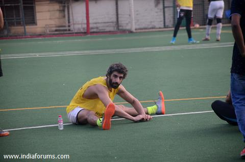 Ranbir, Dino and Jim indulge in a game of Football